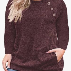 Women's Plus Size Tops Long Sleeve Buttons Casual Shirt with Pockets Sz 22W